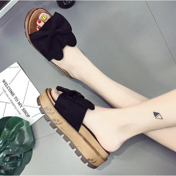 Dép đúc, Dép xuồng 5cm bản đen tai thỏ - X010, dép cao gót nữ