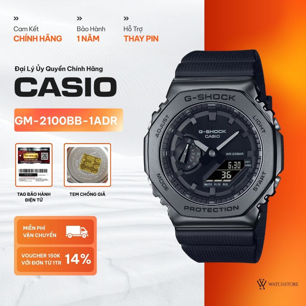Đồng Hồ G-SHOCK Nam GM-2100BB-1ADR Màu Đen Kính Khoáng 44.4mm Dây Nhựa  Chống Nước Chính Hãng