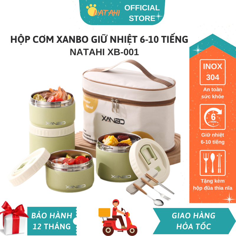Hộp cơm giữ nhiệt 6-10 tiếng Xanbo Stellar NATAHI XB-001 Inox 304 cao cấp, chống gỉ, tặng kèm Túi và