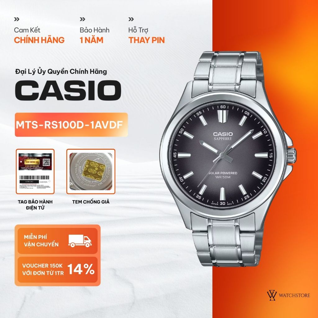 Đồng Hồ Nam Casio MTS-RS100D-1AVDF Dial Ombre Đen Mặt Kính Saphire 41.7mm Chống Nước Dây Kim Loại Kh