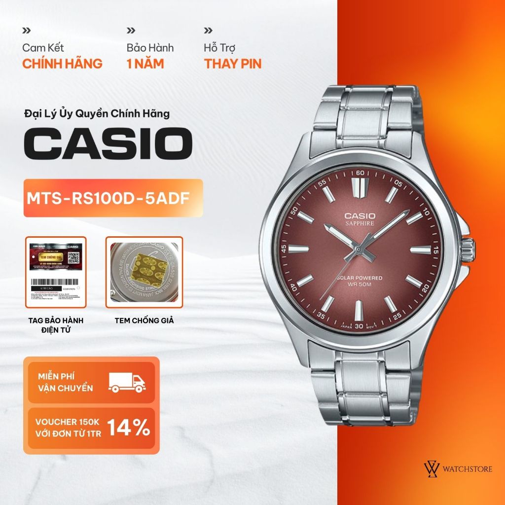 Đồng Hồ Nam Casio MTS-RS100D-5ADF Màu Nâu Mặt Kính Saphire 41.7mm Chống Nước Dây Kim Loại Không Gỉ C