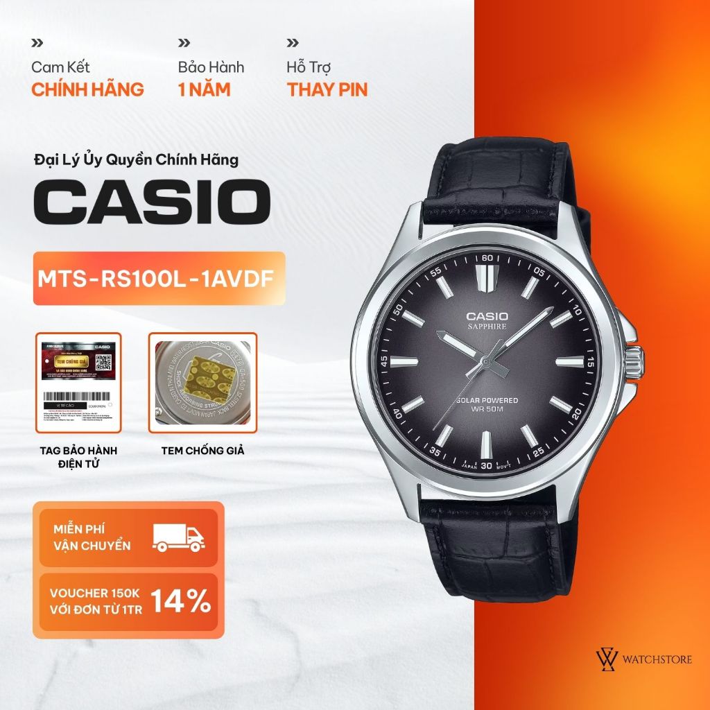 Đồng Hồ Nam Casio MTS-RS100L-1AVDF Màu Đen Mặt Kính Saphire 41.7mm Chống Nước Dây Da Chính Hãng