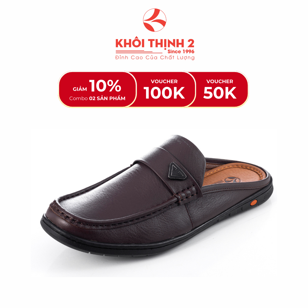 Sapo Nam Da Bò Khôi Thịnh 2 B221 - Giày Sục Form Penny Loafer Cổ Điển - Dễ Xỏ Không Gót - Màu Nâu