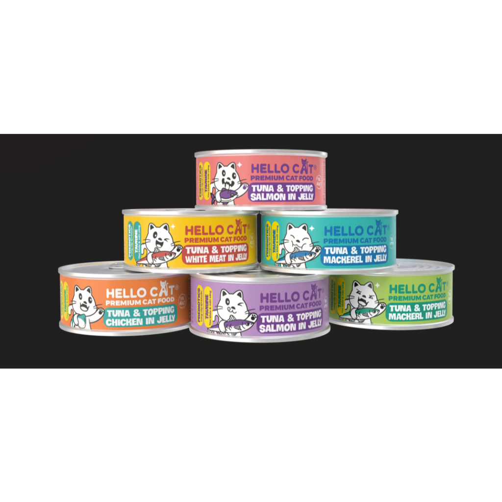 (Thùng 24 lon 160gr) - Pate Hello cat Cho Mèo Mọi Lứa Tuổi Trong Thạch Hello Cat Tuna 160g