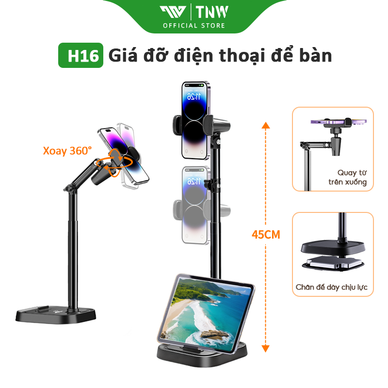 TNW H16 Giá Đỡ Điện Thoại Để Bàn，tùy chỉnh cao độ từ 30 đến 45cm, góc quay，Quay Video Và Livestream