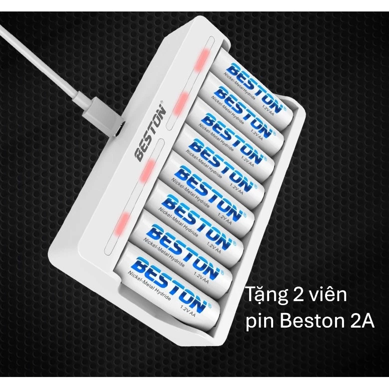 Bộ sạc nhanh Beston 8 khay C9010 (sạc pin AA và AAA)