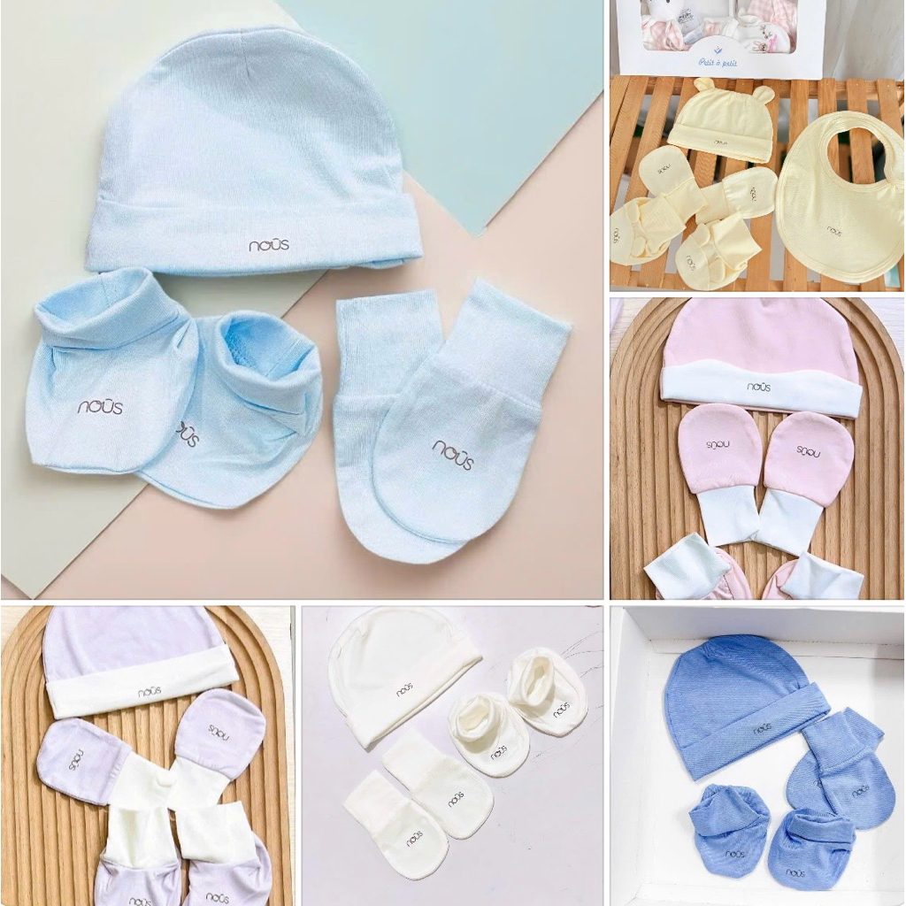 [NOUS] set phụ kiện mũ, bao tay, bao chân mềm mịn, cao cấp Nous, arich, ualarog cho bé sơ sinh
