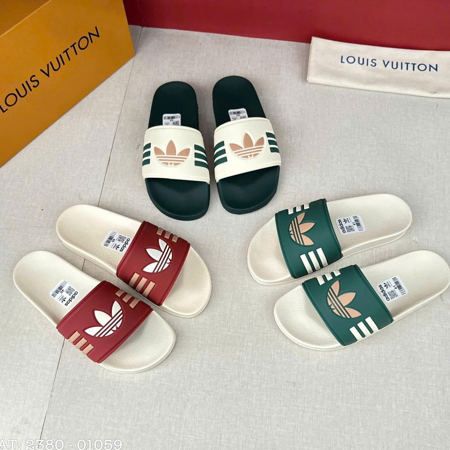 Dép Quai Ngang Adidas 3 Sọc Trắng Đỏ Nam Nữ Đế Cao Su Đúc Size 37-43 Đế Bằng dép boy phố