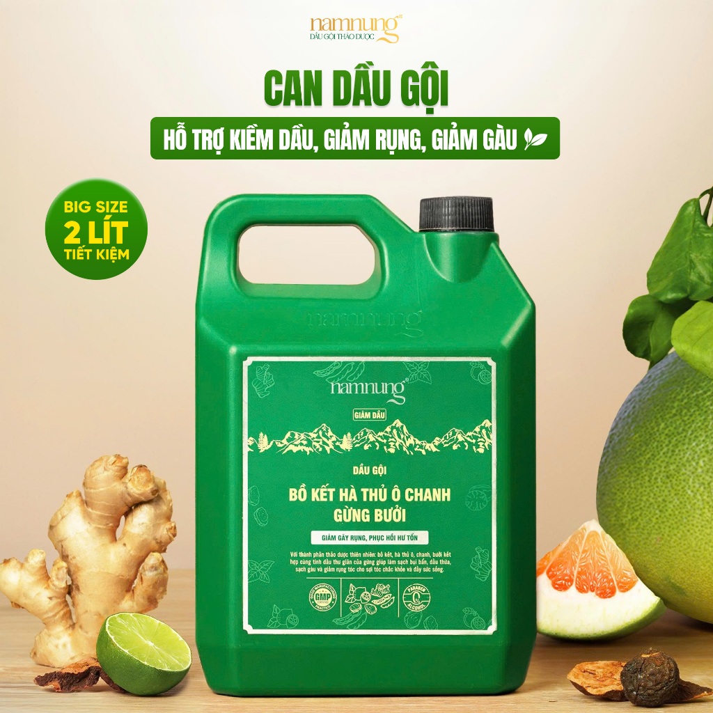 Can Dầu Gội Giảm Rụng Tóc Kiềm Dầu Phồng Tóc Thảo Dược NAMNUNG Chắc Khỏe Giảm Bết Tóc 2000Ml