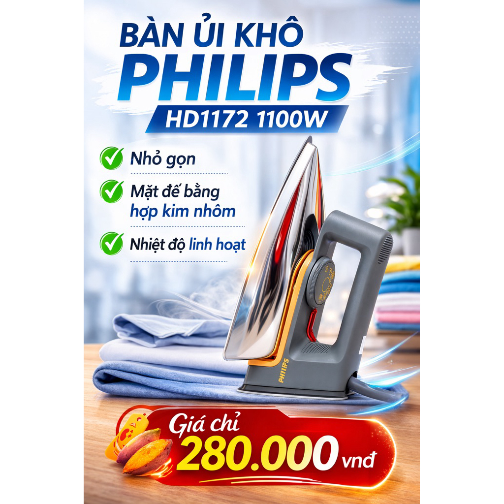 Bàn ủi khô Philips HD1172 1100W