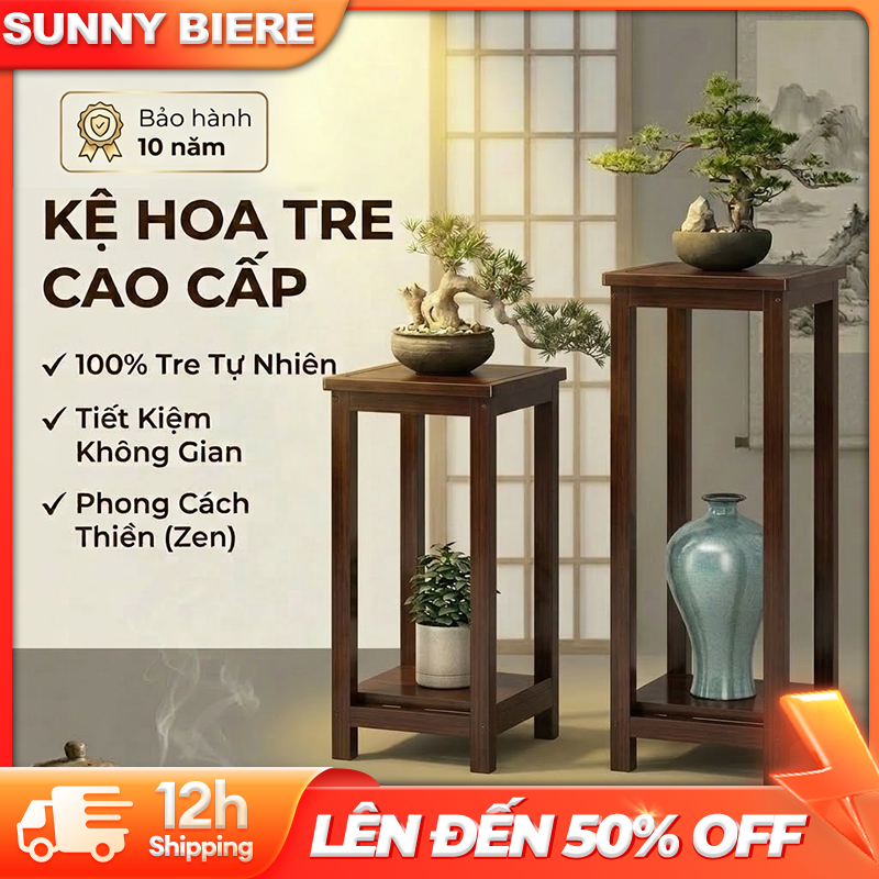 Kệ Tre 2 Tầng Để Hoa Bonsai Kệ Trang Trí Ban Công Sân Vườn Góc Nhà Thêm Xanh