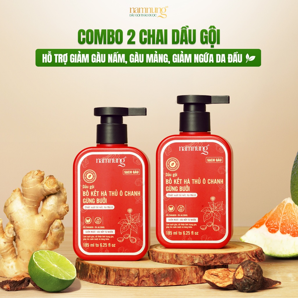 Combo 2 Chai Dầu Gội Giảm Gàu Nấm Ngứa Da Đầu Thảo Dược NAMNUNG Giảm Gàu Mảng Viêm Da Đầu 185Ml
