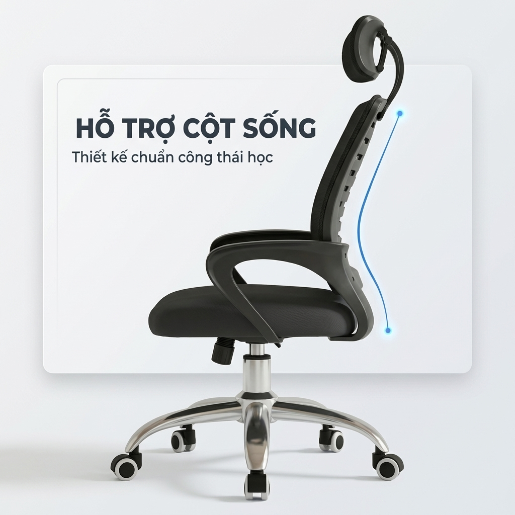 LE Ghế xoay làm việc tựa đầu công thái học chữ A chịu lực tốt đệm lưới siêu thoáng mát cao cấp | BigBuy360 - bigbuy360.vn