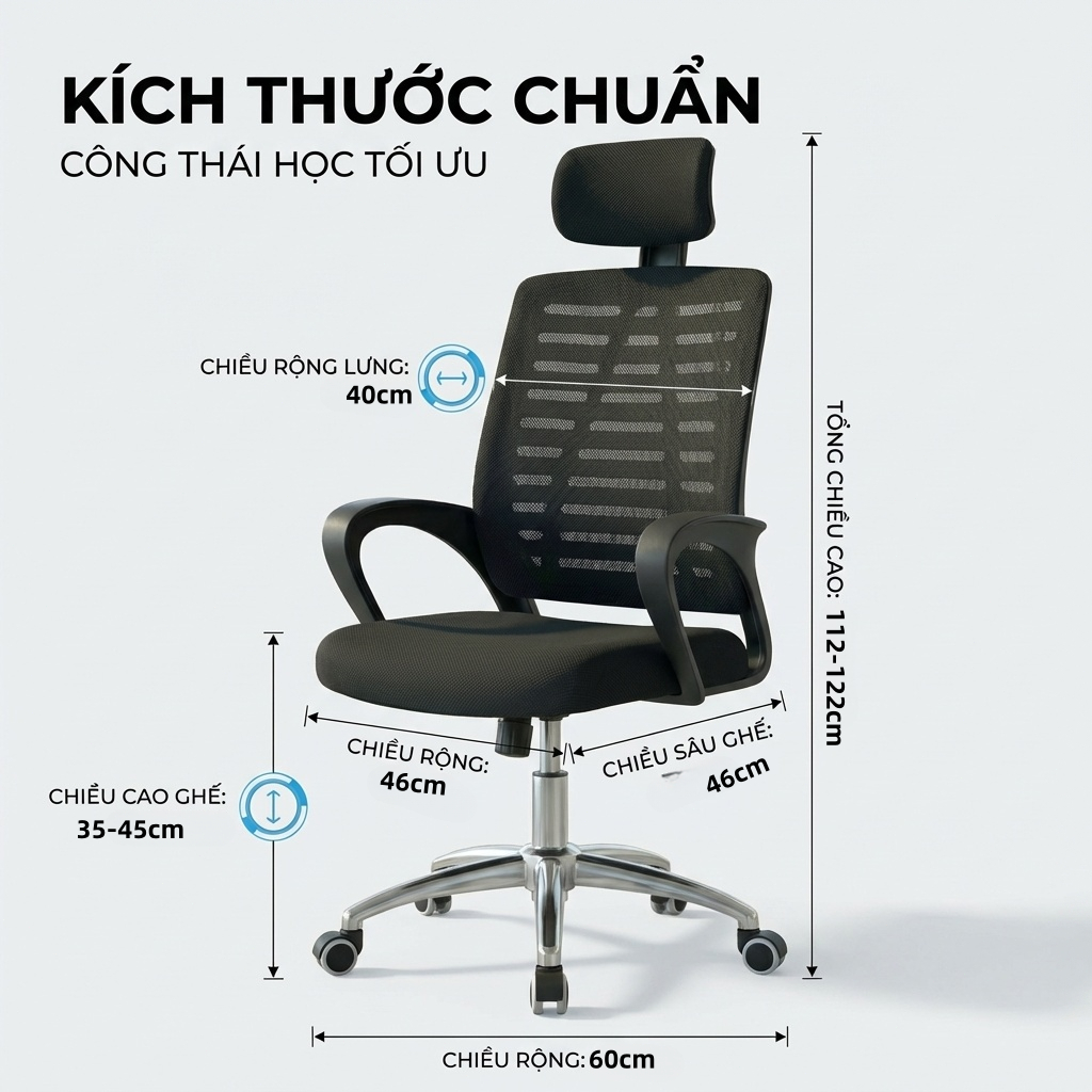 LE Ghế xoay làm việc tựa đầu công thái học chữ A chịu lực tốt đệm lưới siêu thoáng mát cao cấp | BigBuy360 - bigbuy360.vn