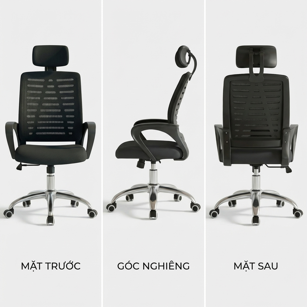 LE Ghế xoay làm việc tựa đầu công thái học chữ A chịu lực tốt đệm lưới siêu thoáng mát cao cấp | BigBuy360 - bigbuy360.vn