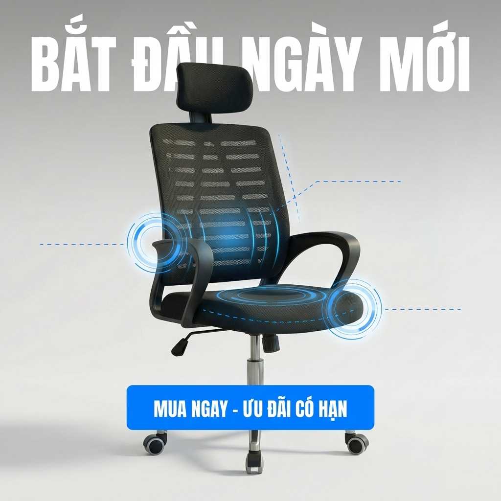 LE Ghế xoay làm việc tựa đầu công thái học chữ A chịu lực tốt đệm lưới siêu thoáng mát cao cấp | BigBuy360 - bigbuy360.vn