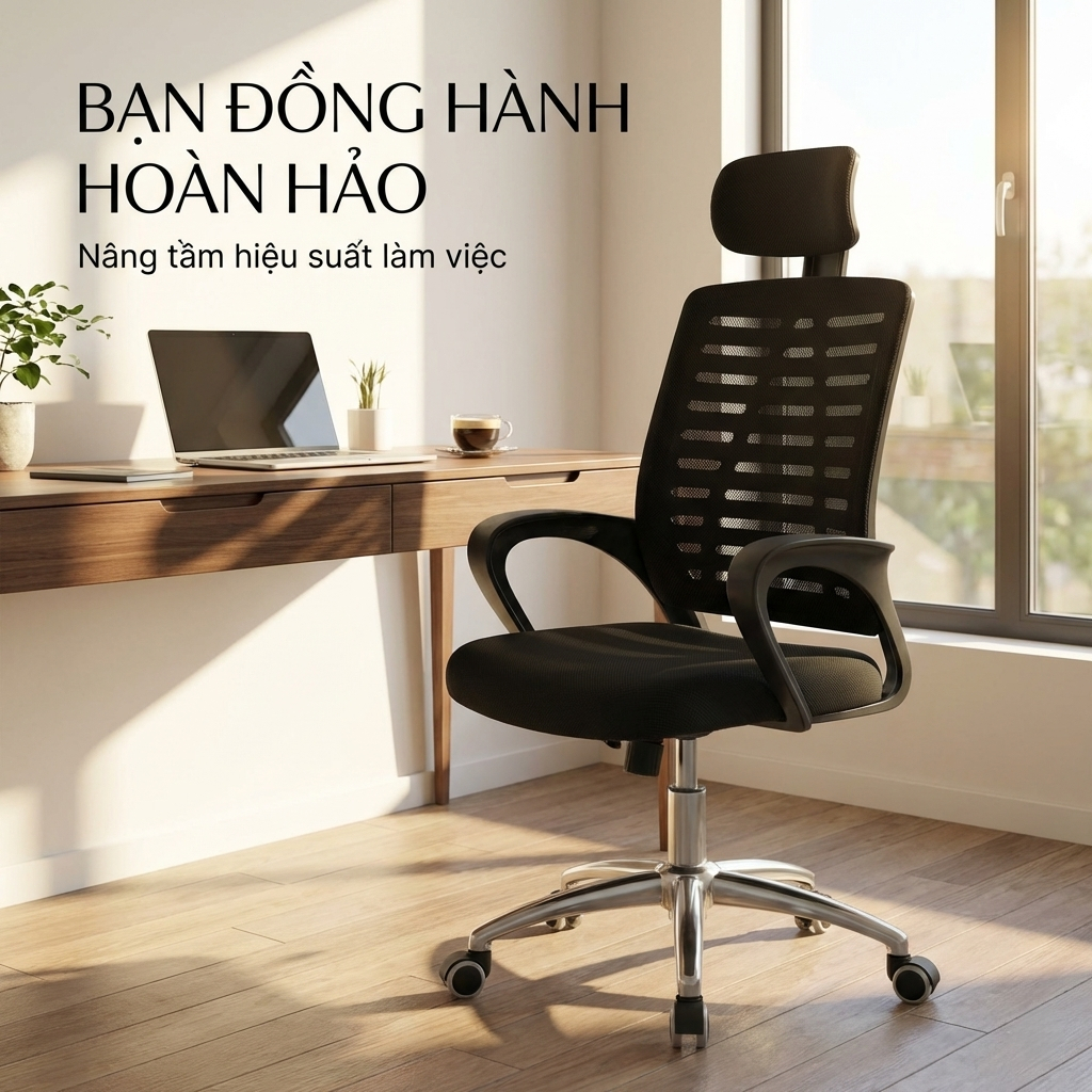 LE Ghế xoay làm việc tựa đầu công thái học chữ A chịu lực tốt đệm lưới siêu thoáng mát cao cấp | BigBuy360 - bigbuy360.vn