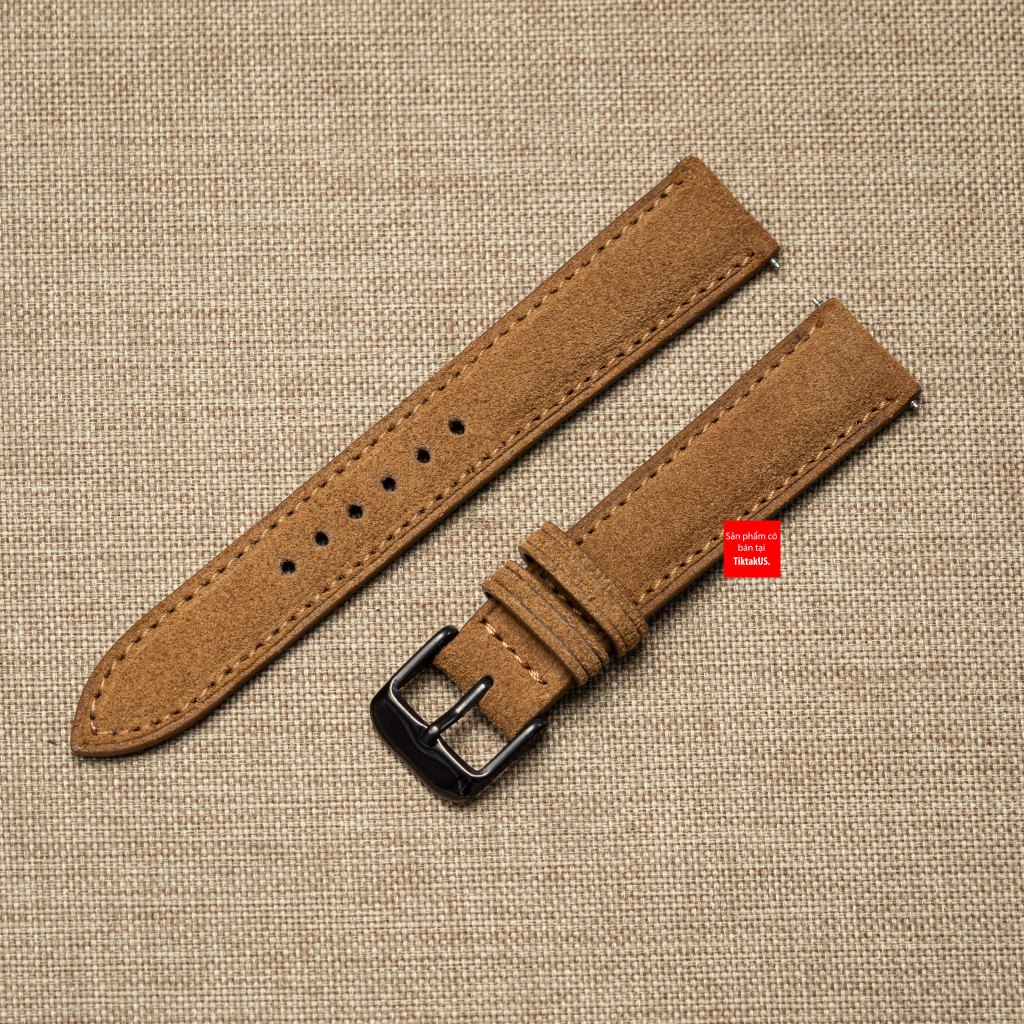Dây đồng hồ da bò Vintage da lộn khóa thép đen, ,đủ size từ 18mm tới 22mm…