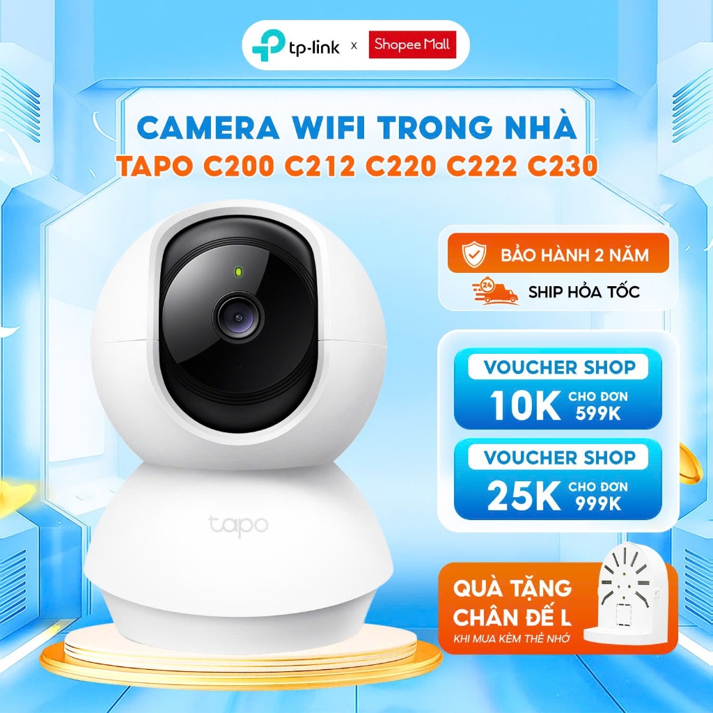 Camera Wifi Trong Nhà TP-Link Tapo TC70 C200 C212 TC71 C220 C222 C230 2MP 3MP 360 Độ Đàm Thoại 2 Chiều Cảnh Báo Người