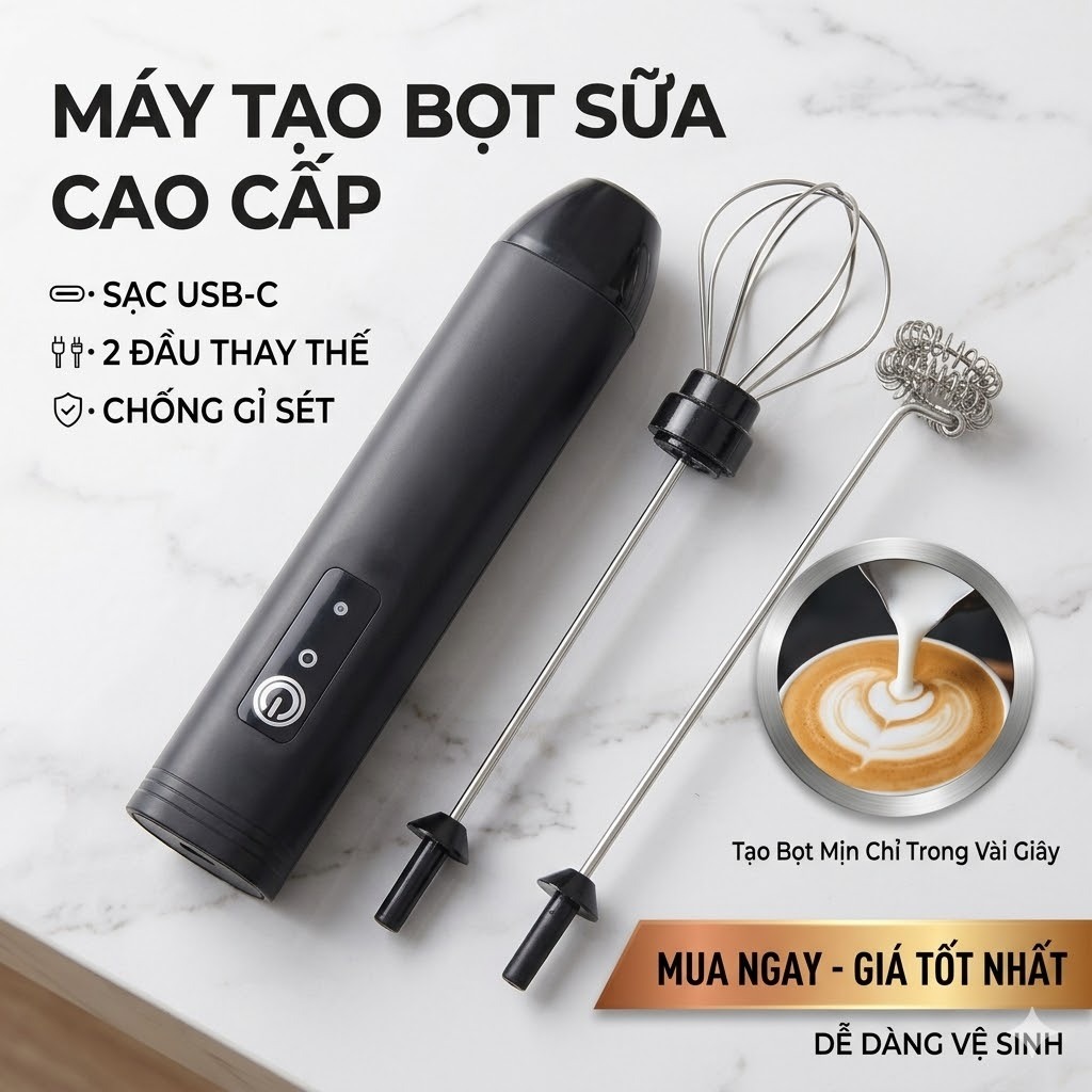 Máy đánh trứng cầm tay mini không dây 3 chế độ, thiết kế nhỏ gọn tiện lợi (tech_zone_shop)
