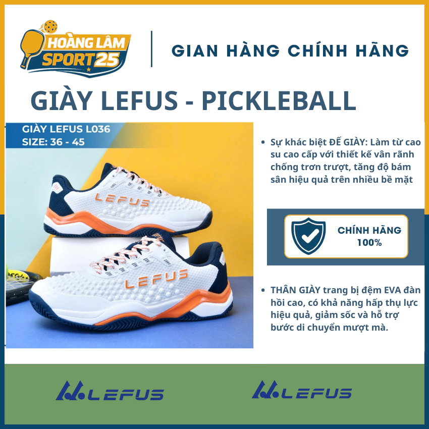 Giày Tennis Pickleball LEFUS L036 – Nhẹ, Bám Sân, Chống Trượt