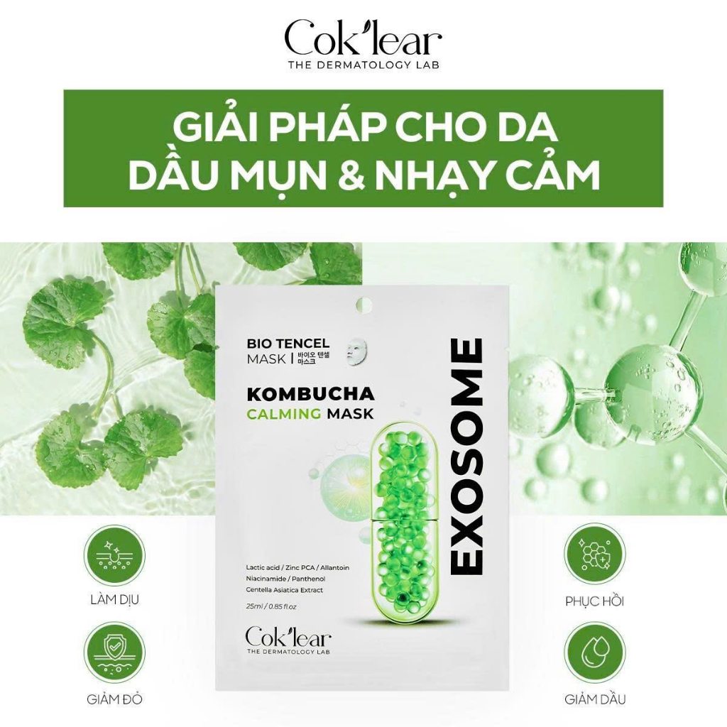 1 Hộp 5 Mask Cok'lear Exosome Kombucha Calming Mask - Hỗ Trợ Giảm Mụn