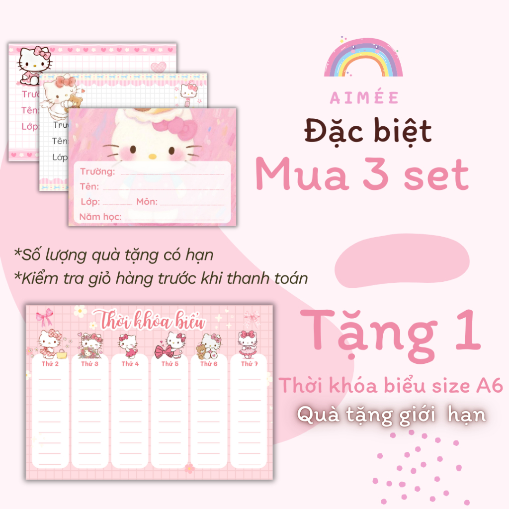 Combo Set 32 Nhãn Vở Hello Kitty Cute - Nhãn Dán Tên Sách Vở Học Sinh 2026 VER 3.2