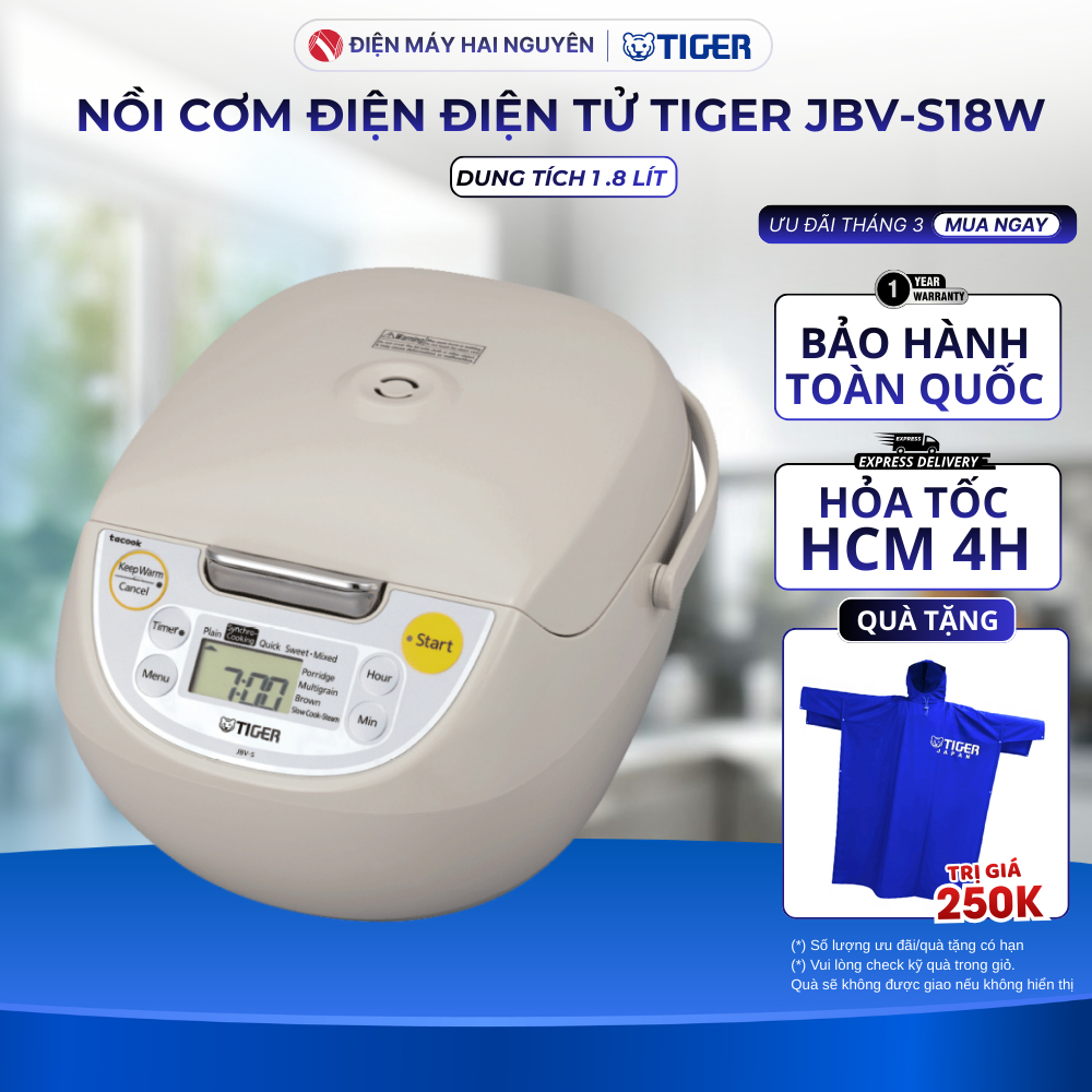 Nồi cơm điện tử Tiger JBV-S18W 1.8 lít