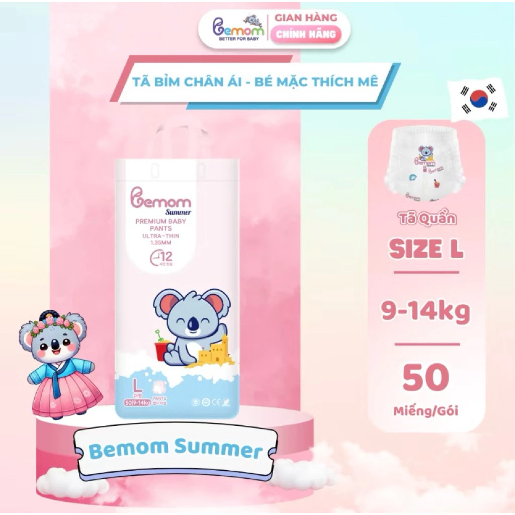 Tã/Bỉm Bemom Hàn Quốc cao cấp cho bé, siêu thấm hút, siêu mềm mỏng đủ size ngày đêm