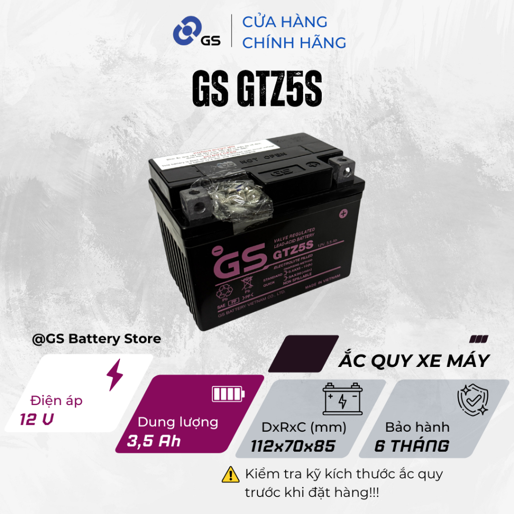 Bình ắc quy GS GTZ5S 12V 3.5Ah dùng cho xe Wave, Future, Exciter, Click 110, Sirius Fi - Siêu bền