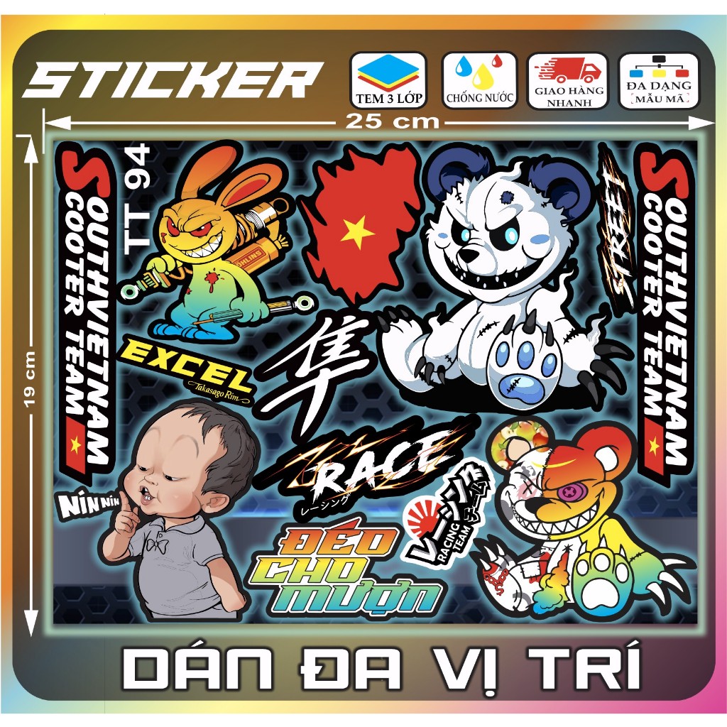 Tem dán sticker Decal dán xe máy,Xe Điện, mũ bảo hiểm , bàn học ,hộp bút… mini hót trend dán đa mẫu như hình.