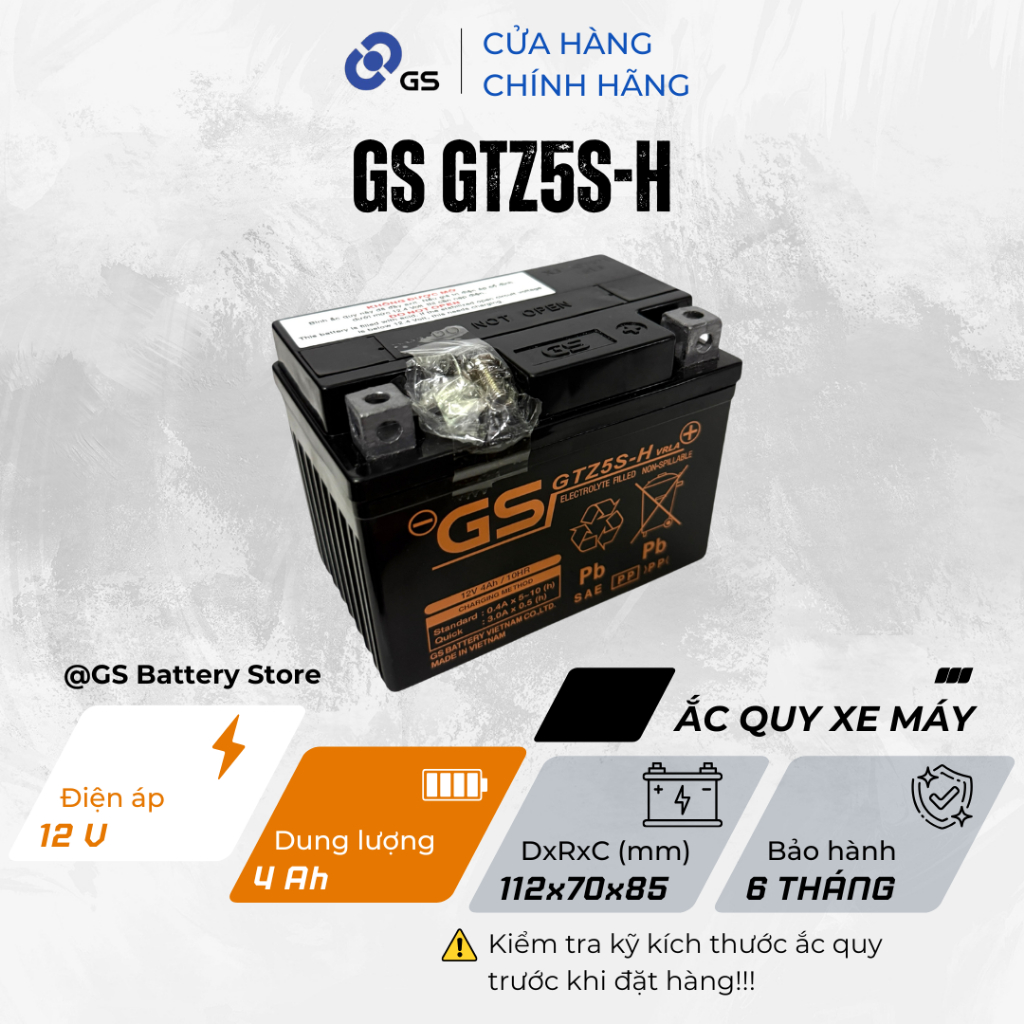 Bình ắc quy GS GTZ5S-H 12V 4Ah dùng cho xe Wave, Future, Exciter, Click 110, Sirius Fi - Siêu bền