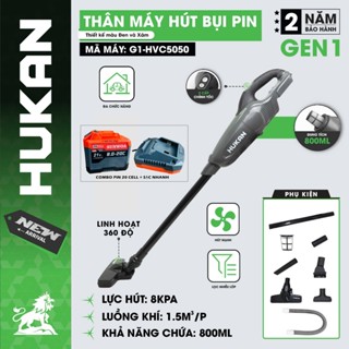 Máy hút bụi pin HUKAN HM21-G1-HVC5050, Lực hút 8kpa, Luồng khí 1.5 m3/p, Dung tích 800ml