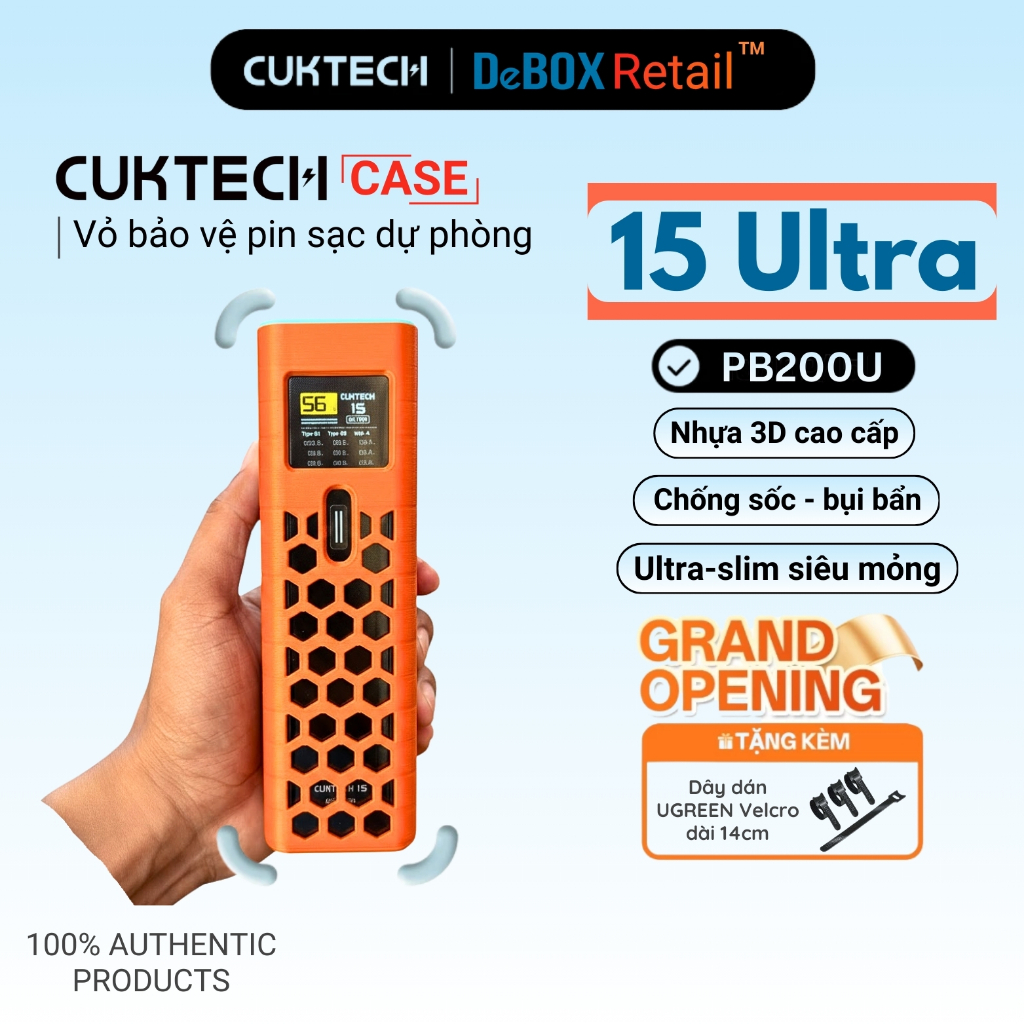 Vỏ Bảo Vệ Sạc Dự Phòng Cuktech 15 Ultra [PB200U] | Chống trầy xước | Siêu mỏng | Chất liệu nhựa in 3