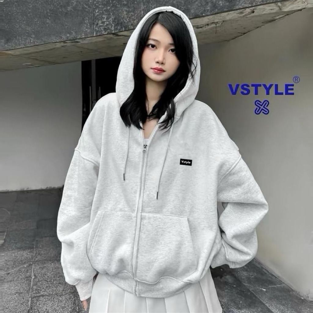 VSTYLE Áo Hoodie Nữ Oversize Màu Xám Thoáng Mát Phong Cách Hàn  quốc in logo