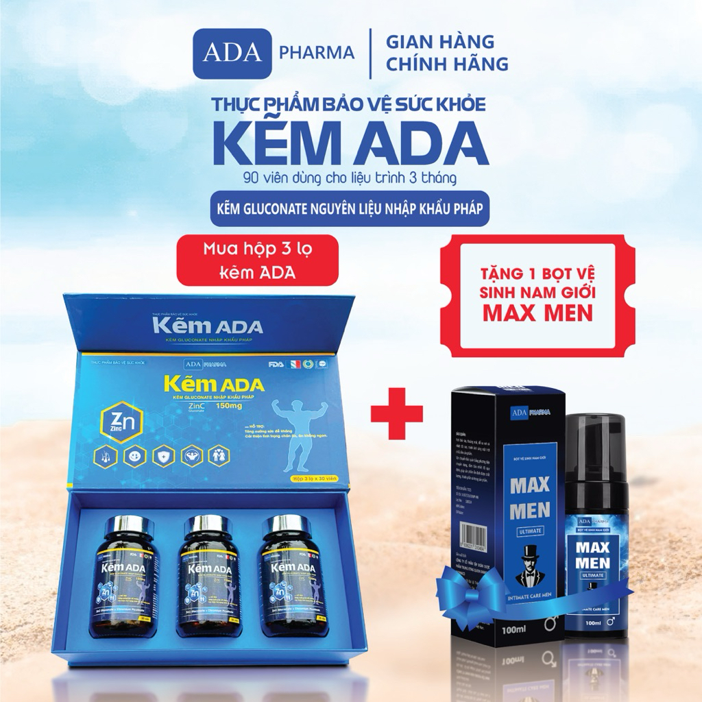 Kẽm ADA 150mg Gluconate Nguyên Liệu Nhập Pháp - Hỗ trợ tăng cường sức khỏe, đề kháng + Quà tặng