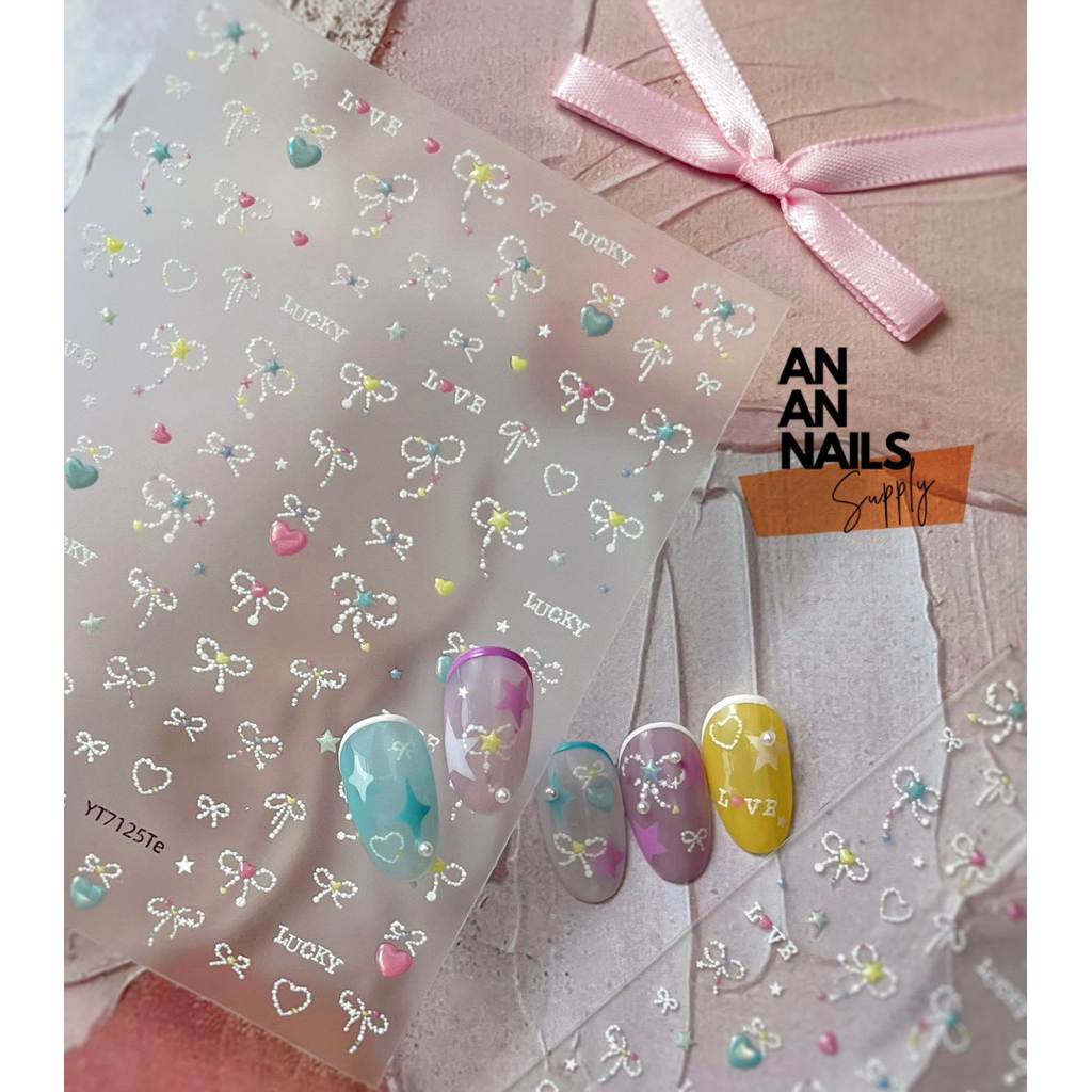Sticker nơ chấm bi macaron YT 7125 | An an nail Hình dán móng
