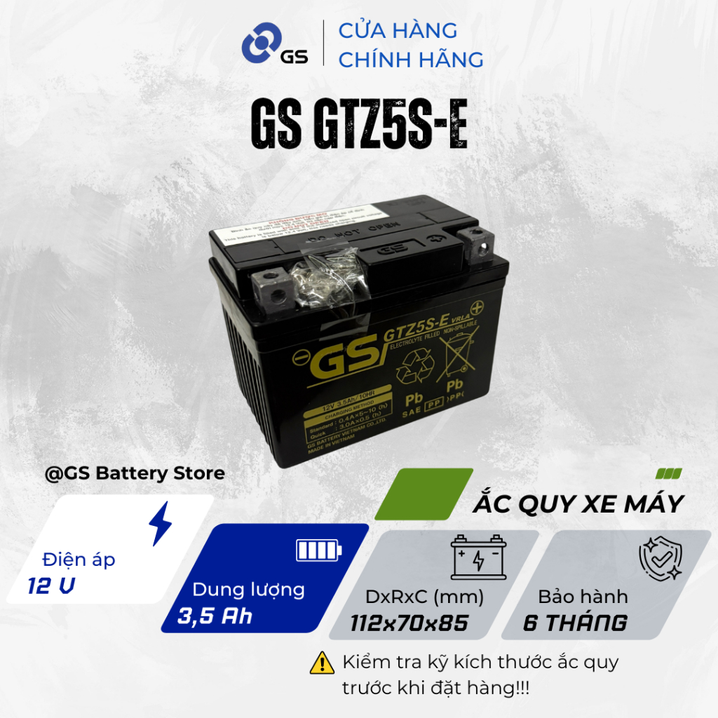 Bình xe máy GS GTZ5S-E 12V 3.5Ah dùng cho xe Wave, Future, Exciter, Click 110, Sirius Fi - Siêu bền