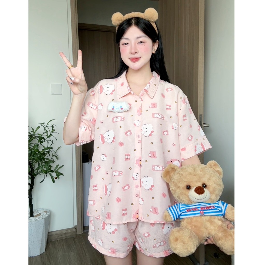 Bộ đồ ngủ nữ chất đũi vân mây họa tiết nhiều họat hình mặc mát thoải mái ở nhà Kozoda BN29A