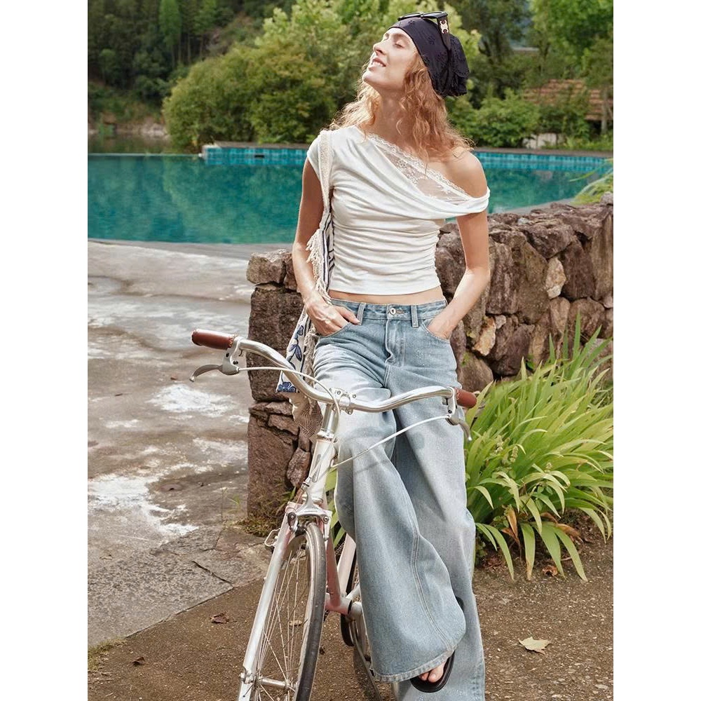 [OAKMOO]  Quần jeans ống rộng  - màu xanh