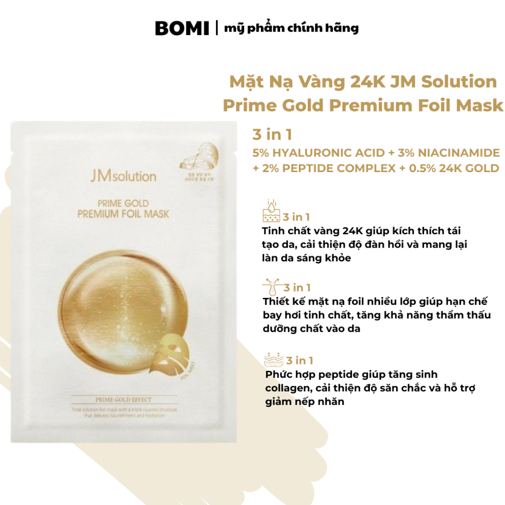 Mặt Nạ Vàng 24K Giảm Nếp Nhăn JM Solution Prime Gold Premium Foil Mask