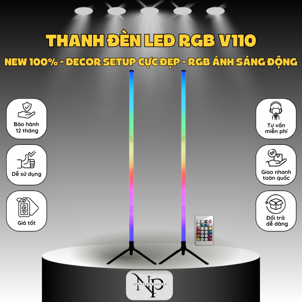Đèn LED, Cây Đèn LED RGB V110 NPShop Decor, Nháy Theo Nhạc, Trang Trí PC & Tivi, Có APP & Remote