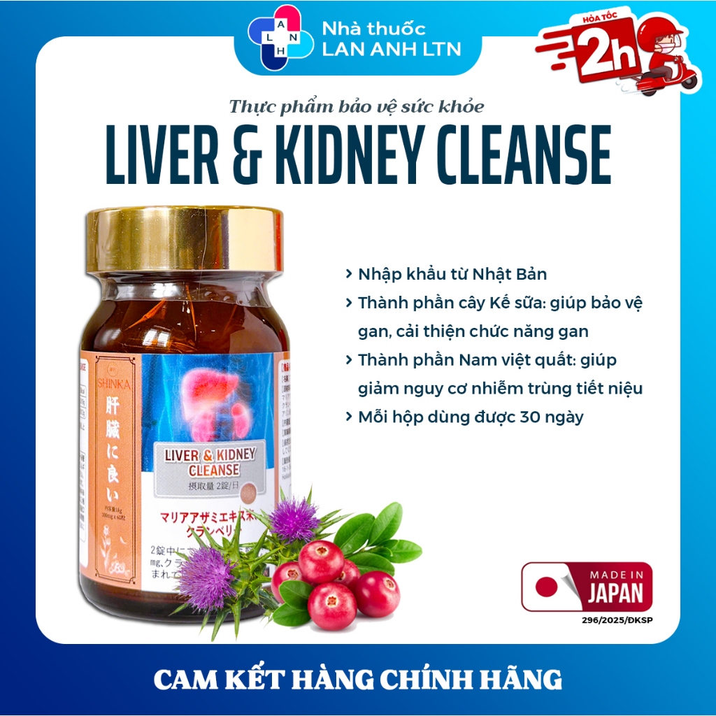 SHINKA LIVER &KIDNEY CLEANSE (60 viên) -Giúp cải thiện chức năng gan, ngăn ngừa sỏi thận.