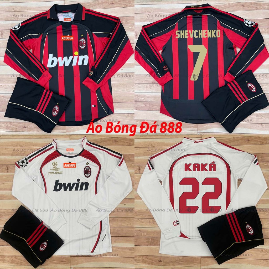 Bộ Quần Áo Bóng Đá Dài Tay CLB AC Milan 2007 - Vải Polyester Gai Thái Cao Cấp