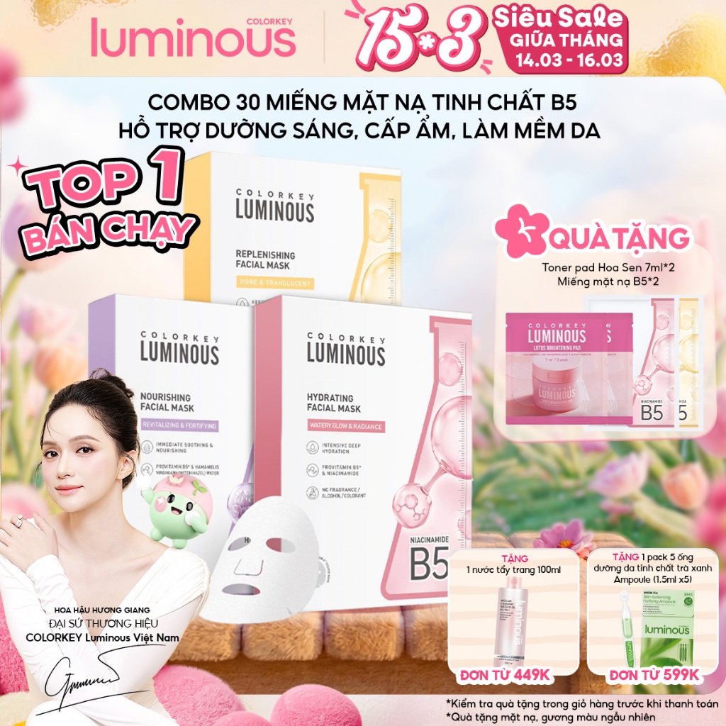 Mặt Nạ Giấy COLORKEY LUMINOUS | COMBO 3 HỘP| Tinh Chất Vitamin B5 Cấp Ẩm Cho Da Mịn Màng 25ml x 30 miếng | BigBuy360 - bigbuy360.vn