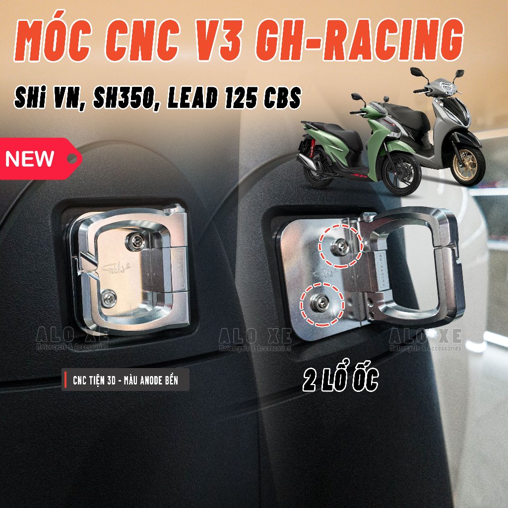 Móc Treo Đồ CNC V3 GH-Racing 2 lổ ốc cho xe SHi 125/150/160 và SH350, LEAD 125 CBS cũ,  và Quantum S