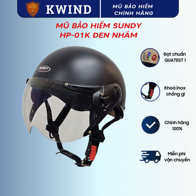 Nón bảo hiểm nửa đầu có kính SUNDY HP-01K, freesize vòng đầu từ 55-58cm, an toàn, thời trang