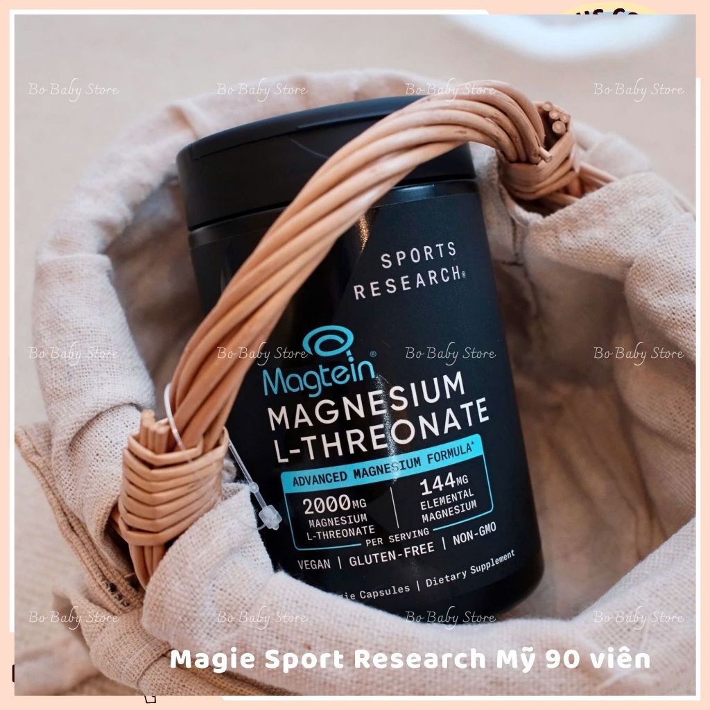 Magie Magnesium L Threonate Magtein 2000mg Sports Research Tăng Trí Nhớ Ngủ Ngon (BAY AIR - ĐỦ BILL)