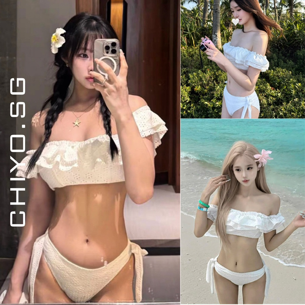 Set bikini 2 món phối bèo tầng trễ vai CHIYO.SG phong cách gợi cảm đi biển S191