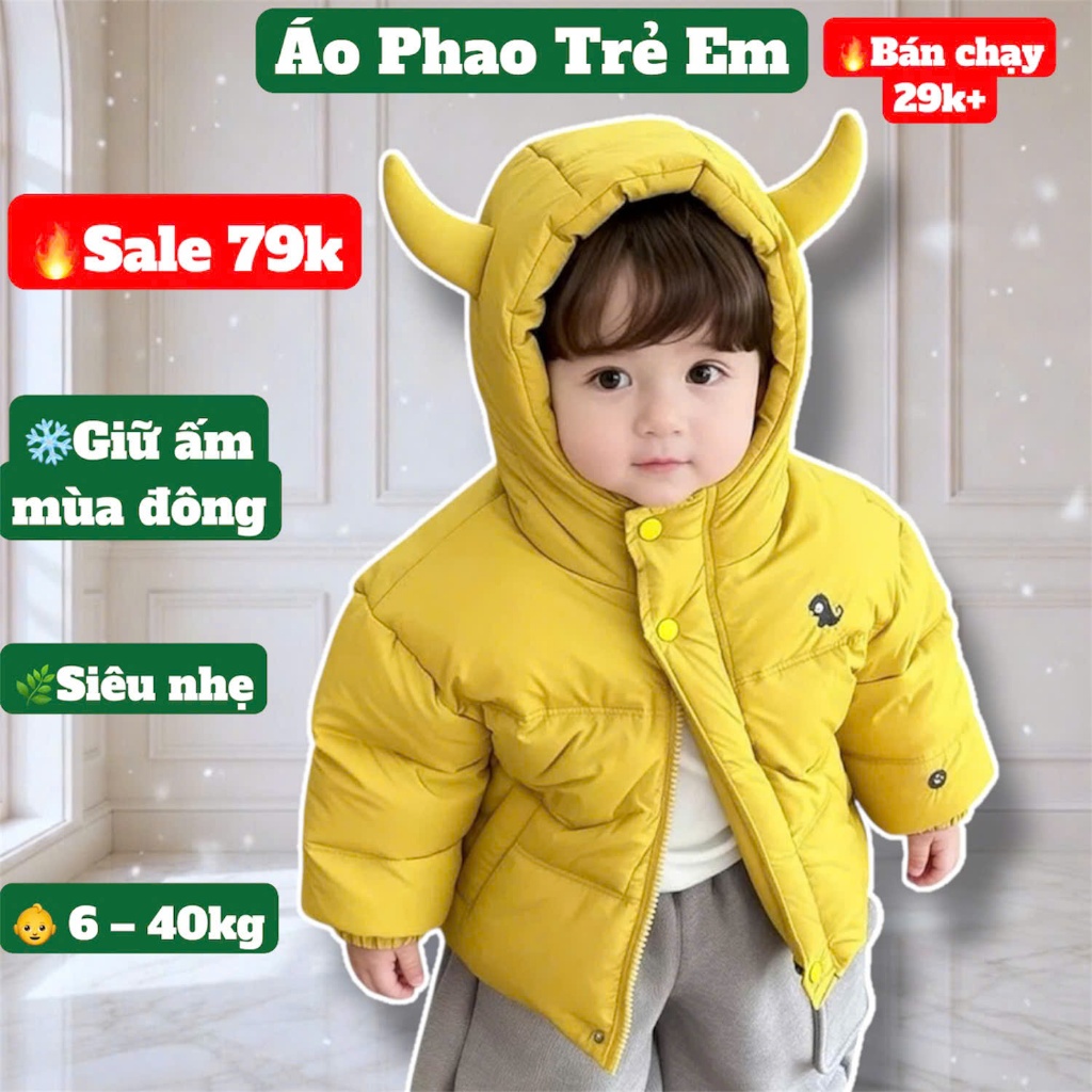 Áo Phao Lông Cừu Trẻ Em Siêu Nhẹ – Giữ Ấm Chống Gió Cho Bé Trai Bé Gái (5-40kg) #P1